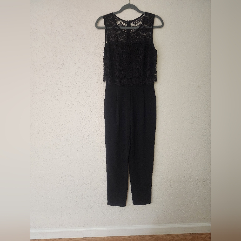 Anthropologie The Letter lace bodice jumpsuit women's S pockets zip